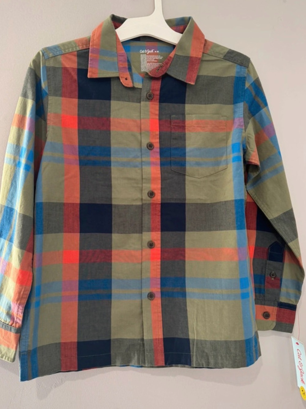 Cat & Jack Plaid Button-Front Shirt in Olive, Navy & Red